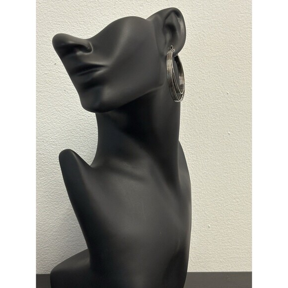 Vintage Black Double Hoop Leverback Earrings - Picture 4 of 14